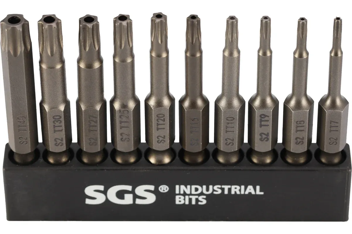 Набор бит TORX Pin с отверстием, 50 мм SGS SGS6350-10TTC, сталь S2, 10 шт - фото